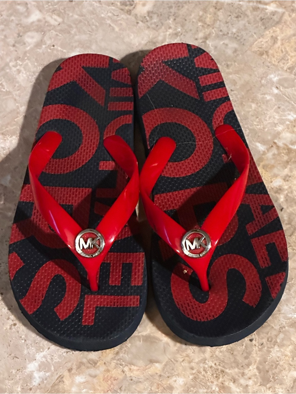 Michael Kors - Red Flip Flop Sandals with Gold Logo